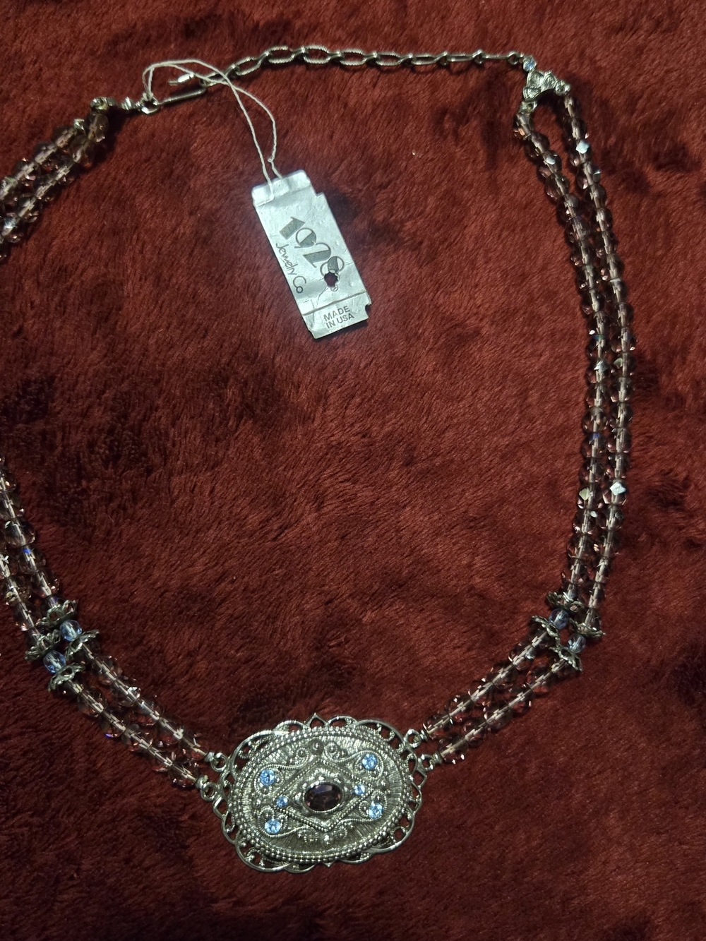 1928 Necklace with Brown and Clear Crystals
